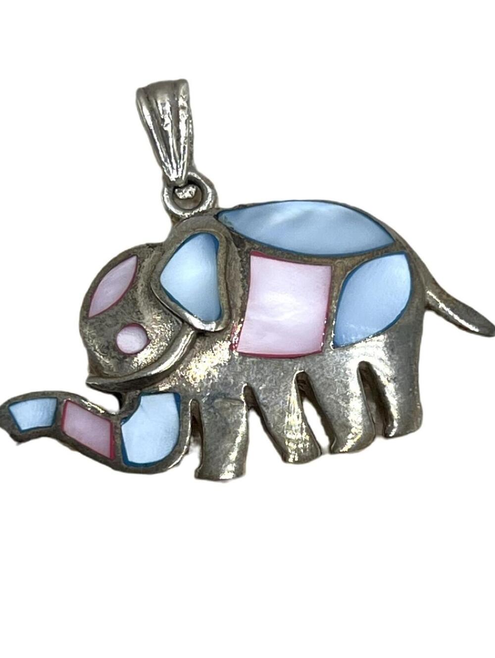 925 Sterling Silver Dyed Shell Inlay Elephant Pendant